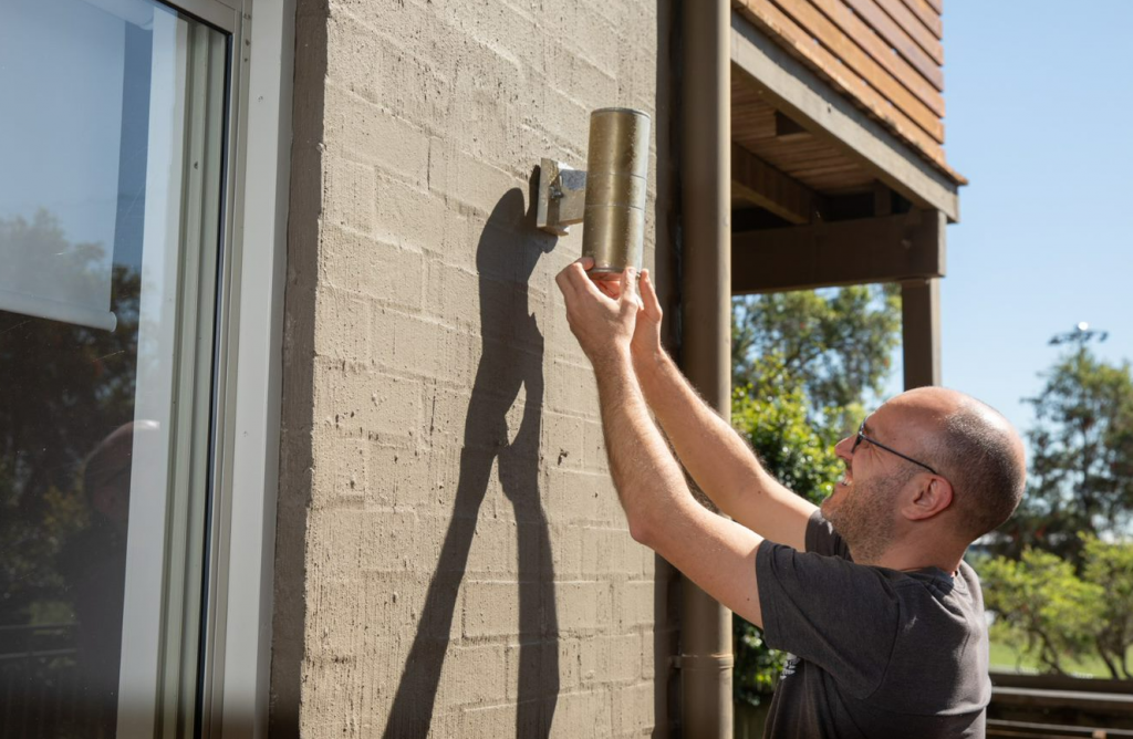 James Grugeon replacing outdoor lightbulbs