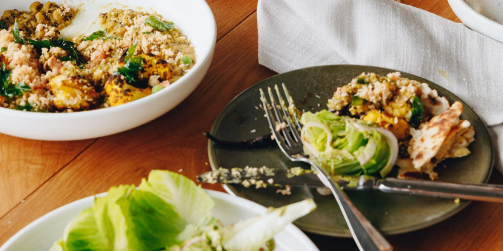 Plates of food on a table