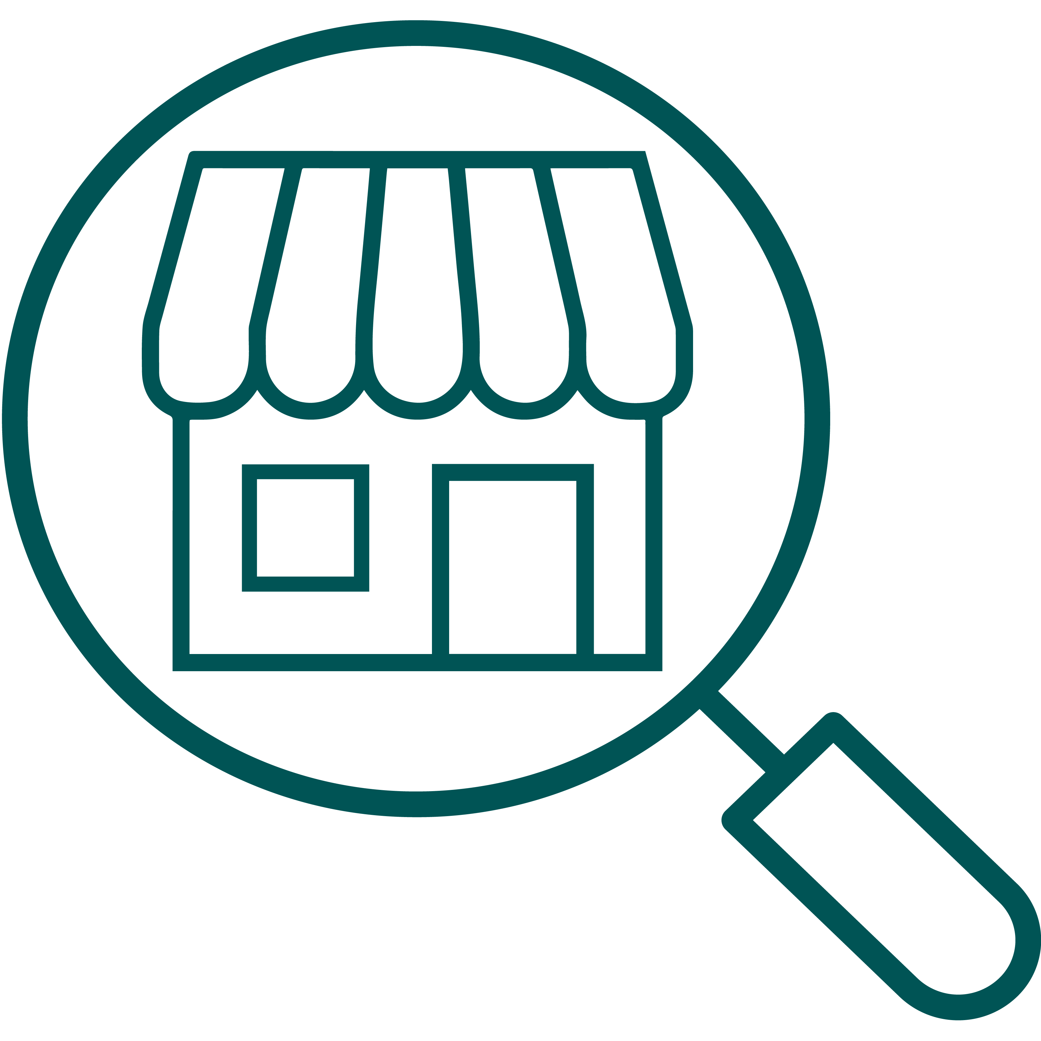 Icon of a Business shop silhouette in a magnifying glass