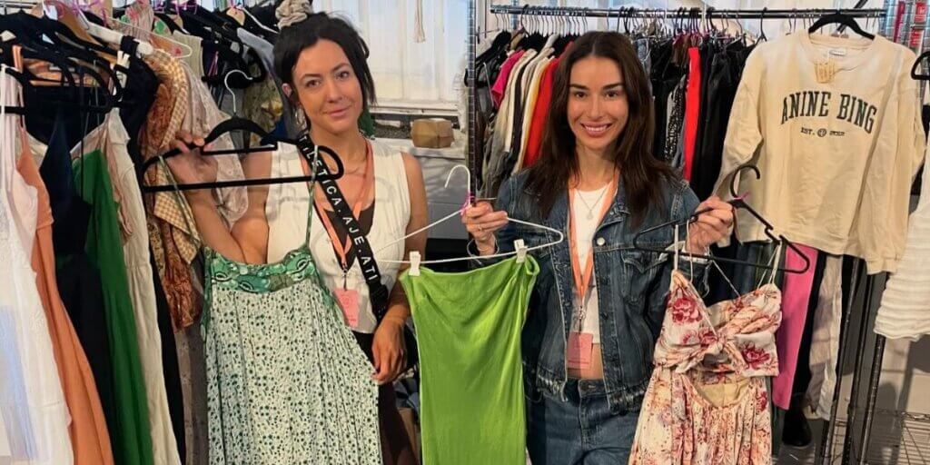 Women thrift shopping clothing Brisbane